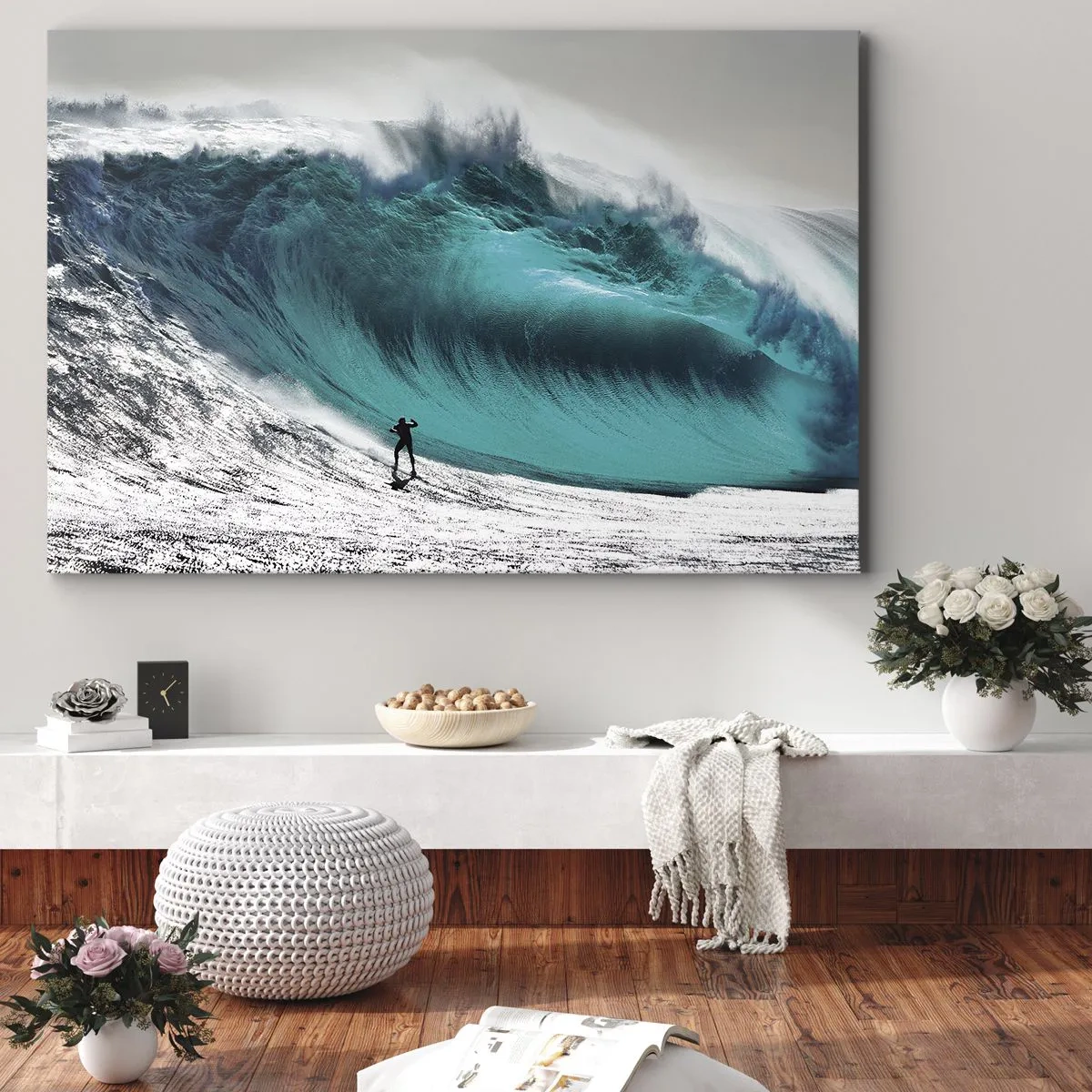 Cuadro sobre lienzo - Impresión de Imagen - Surfista frente a una ola gigante - 100x70cm - Reto aceptado - Decoración de pared moderna para salón y dormitorio ARTTOR
