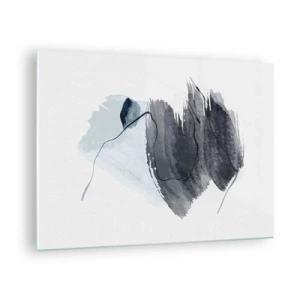 Cuadro sobre vidrio - Impresiones sobre Vidrio - Una composición abstracta en tonos azul marino y gris. - 70x50cm - Intensidad y movimiento - Decoración de pared moderna para salón y dormitorio ARTTOR