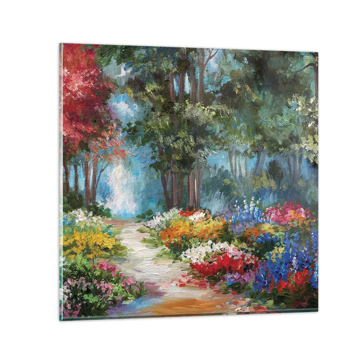 Cuadro sobre vidrio - Impresiones sobre Vidrio - Jardín forestal, bosque floral - 70x70 cm