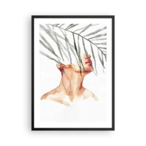 Póster en marco negro - Mujer de acuarela con hojas de palma cubriéndose la cara - 50x70cm - Siente el pulso de los trópicos - Decoración de pared moderna para salón y dormitorio ARTTOR