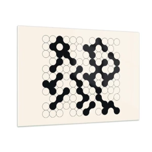 Cuadro sobre vidrio - Impresiones sobre Vidrio - Un mosaico gráfico en blanco y negro compuesto por puntos conectados. - 100x70cm - Juego chino - una variación - Decoración de pared moderna para salón y dormitorio ARTTOR