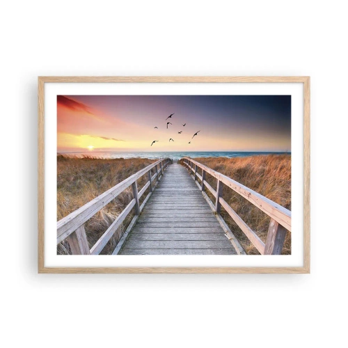 Póster en marco roble claro - Camino a lo desconocido - 70x50 cm