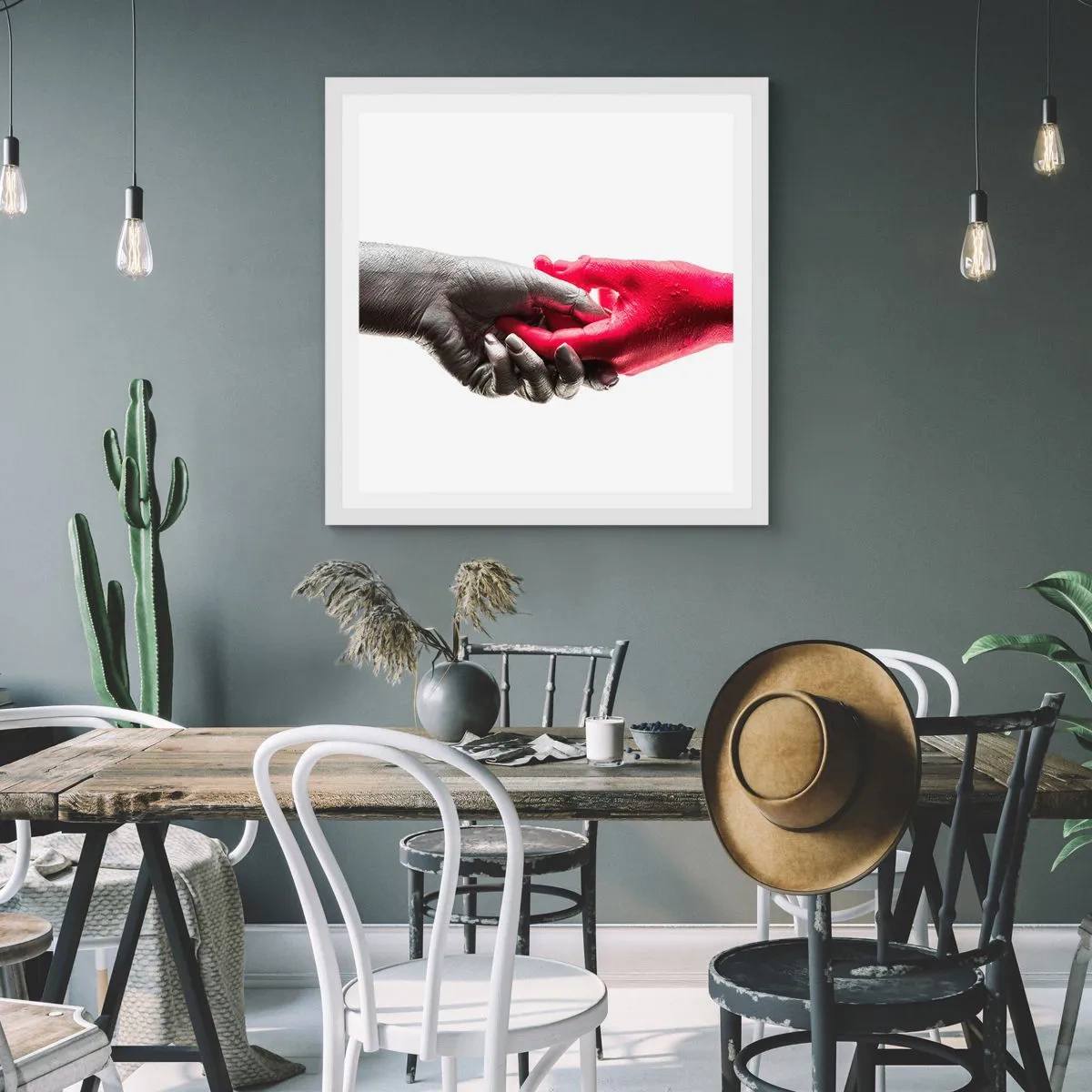 Póster en marco blanco - Juntos, aunque diferentes - 40x40 cm