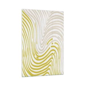 Cuadro sobre vidrio - Impresiones sobre Vidrio - Un patrón abstracto con líneas onduladas en tonos amarillo y beige. - 70x100cm - Composición curvada - Decoración de pared moderna para salón y dormitorio ARTTOR
