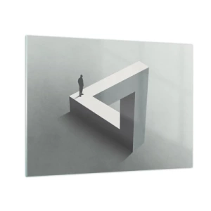 Cuadro sobre vidrio - Impresiones sobre Vidrio - Una figura sobre una estructura geométrica al estilo de una ilusión óptica. - 70x50cm - Y, sin embargo, es posible - Decoración de pared moderna para salón y dormitorio ARTTOR