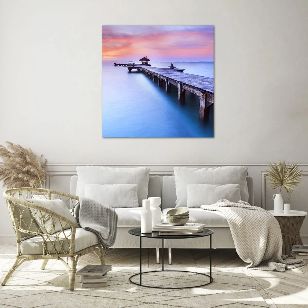 Cuadro sobre vidrio - Impresiones sobre Vidrio - Un mar de calma hasta el horizonte - 70x70 cm