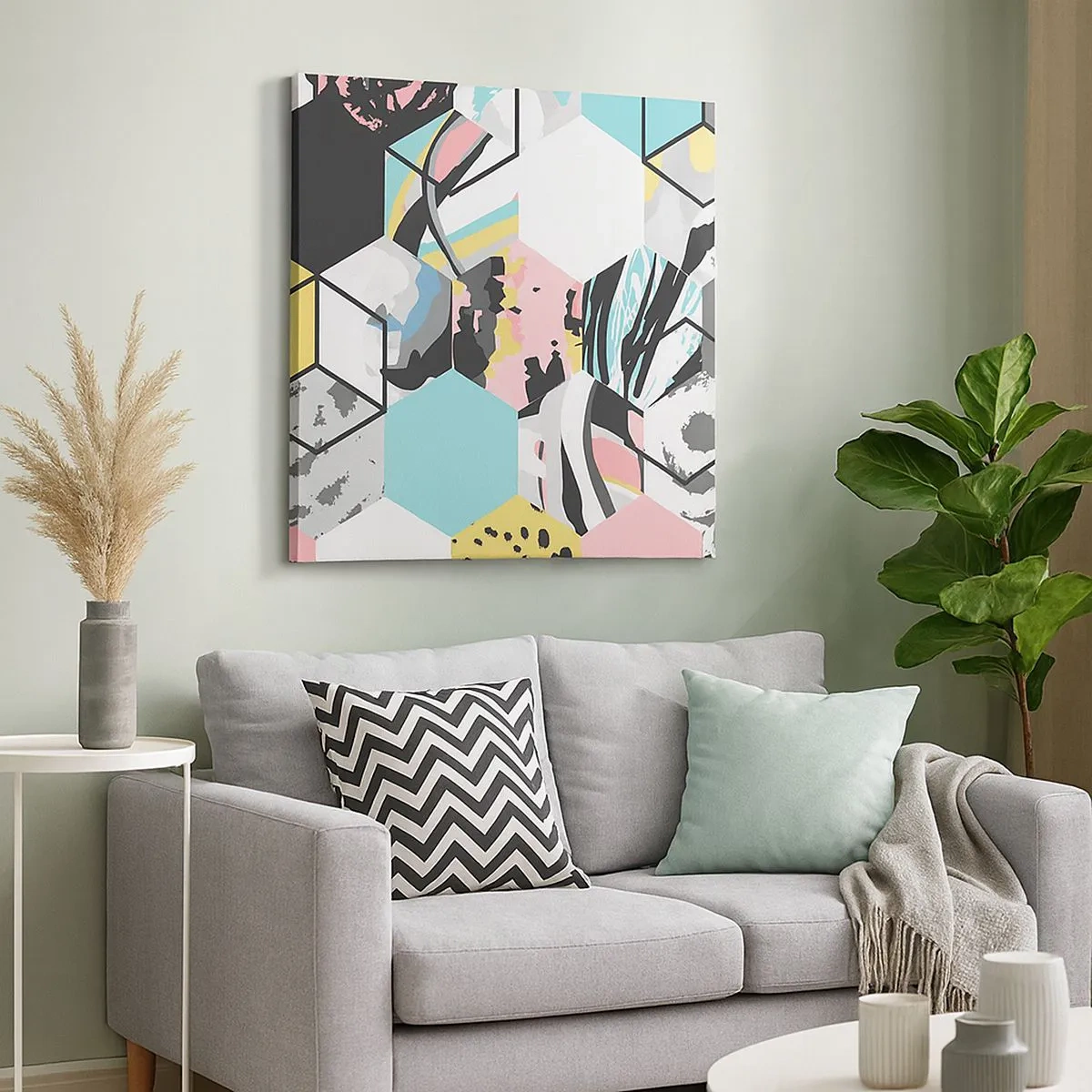 Cuadro sobre lienzo - Impresión de Imagen - Hexágonos y cubos en seis colores - 30x30 cm