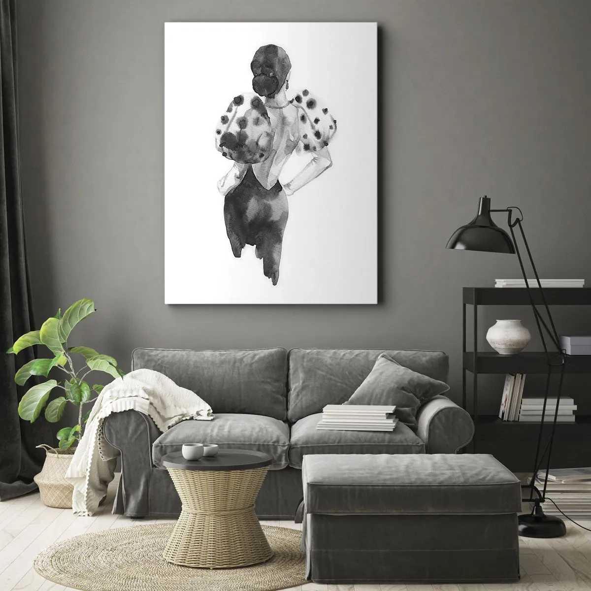 Cuadro sobre lienzo - Impresión de Imagen - Ilustración minimalista en acuarela de una mujer. - 80x120cm - Pasa justo por aquí - Decoración de pared moderna para salón y dormitorio ARTTOR