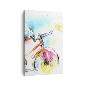 Cuadro sobre lienzo - Impresión de Imagen - Pintura de acuarela colorida de una bicicleta con pájaros sentados en ella. - 80x120cm - Dos en bicicleta - Decoración de pared moderna para salón y dormitorio ARTTOR