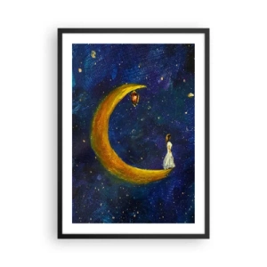 Póster en marco negro - Una figura en una luna dorada contra un cielo nocturno con estrellas. - 50x70cm - La llamada de la Luna - Decoración de pared moderna para salón y dormitorio ARTTOR