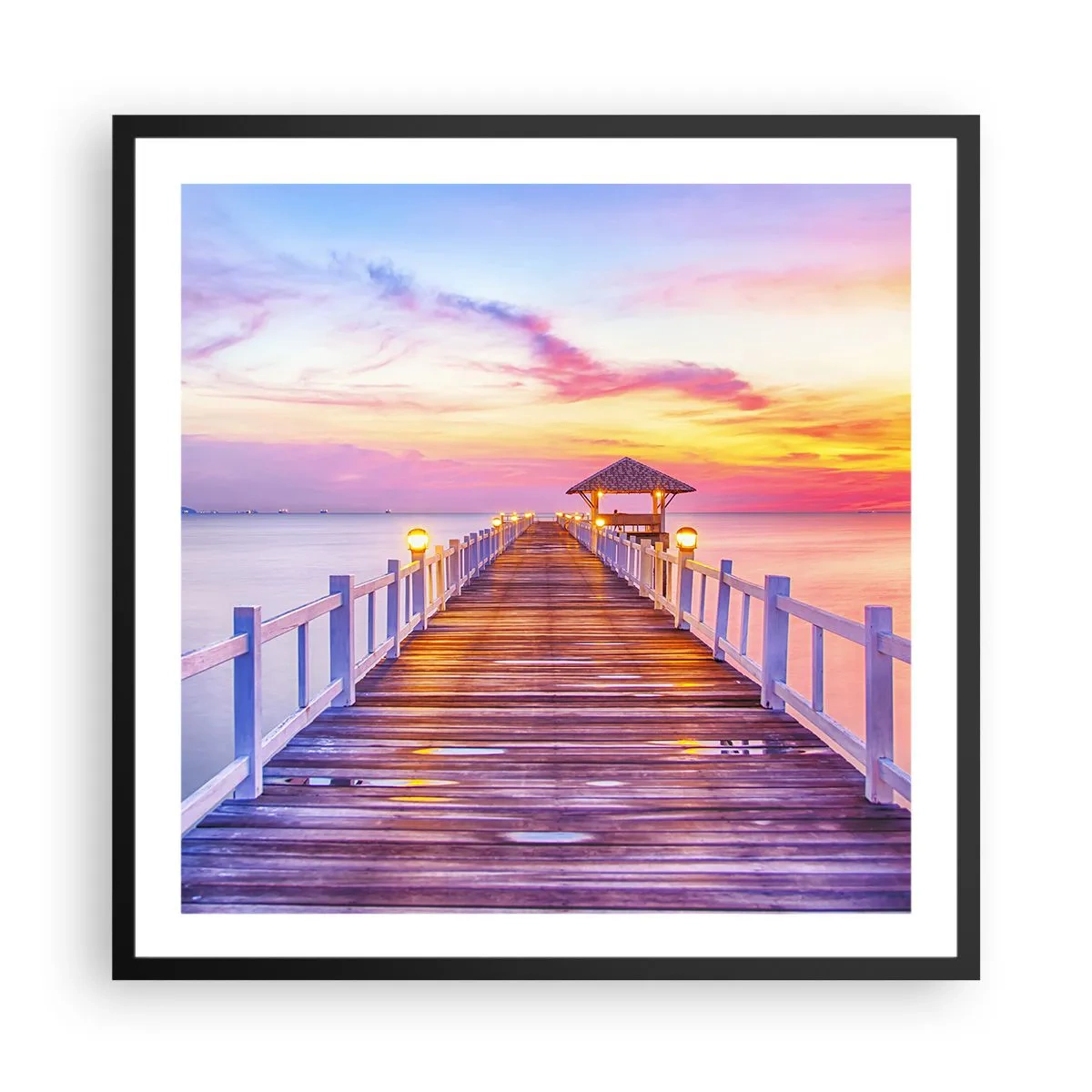 Póster en marco negro - El silencio lila-dorado de la tarde - 60x60 cm