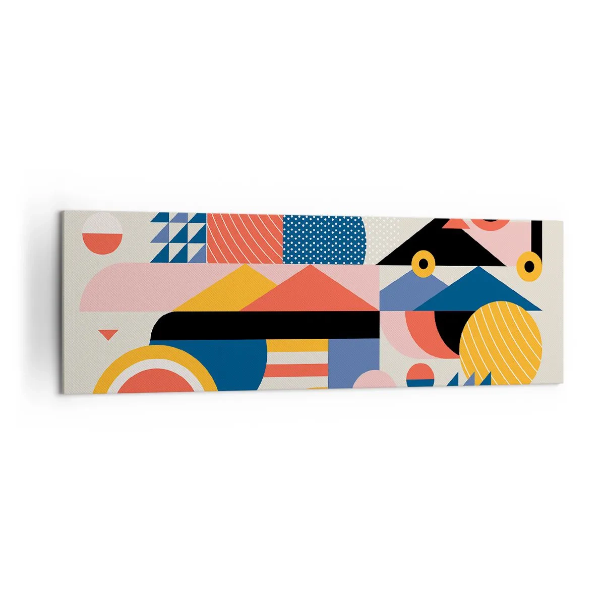 Cuadro sobre lienzo - Impresión de Imagen - Formas geométricas coloridas en estilo retro - 160x50cm - Composición: juegos - Decoración de pared moderna para salón y dormitorio ARTTOR