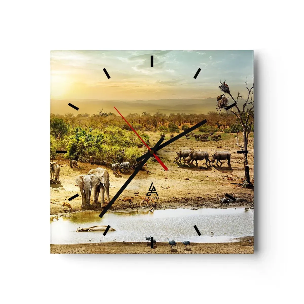 Reloj de pared - Reloj de vidrio - Y del Edén fluyó un río... - 40x40 cm