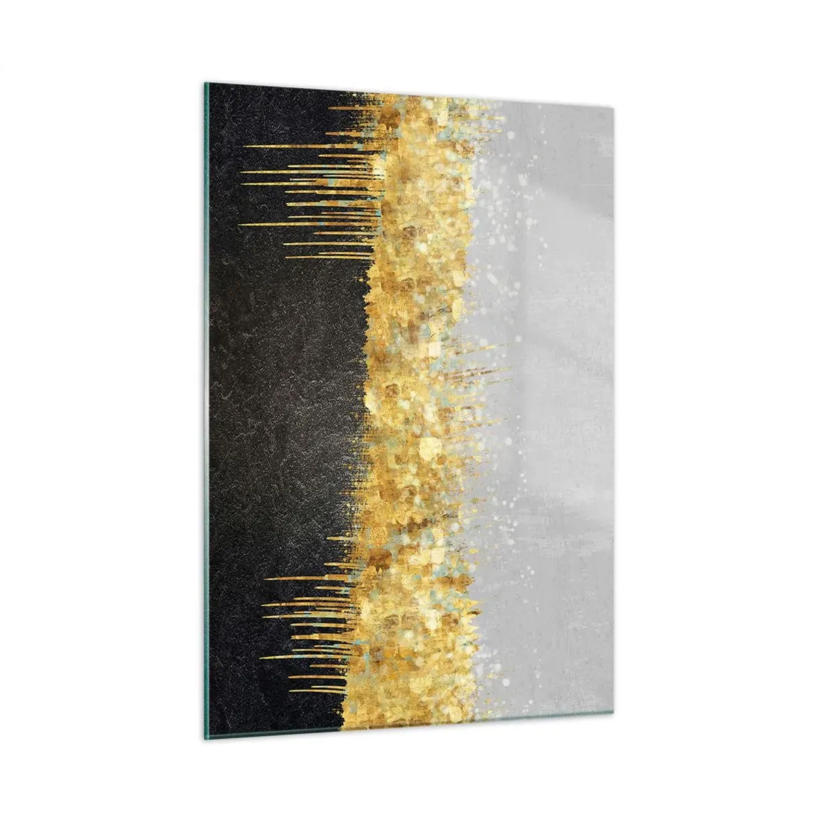 Cuadro sobre vidrio - Impresiones sobre Vidrio - Abstracción dorada con contraste negro y gris. - 50x70cm - Hacia arriba y hacia abajo - Decoración de pared moderna para salón y dormitorio ARTTOR