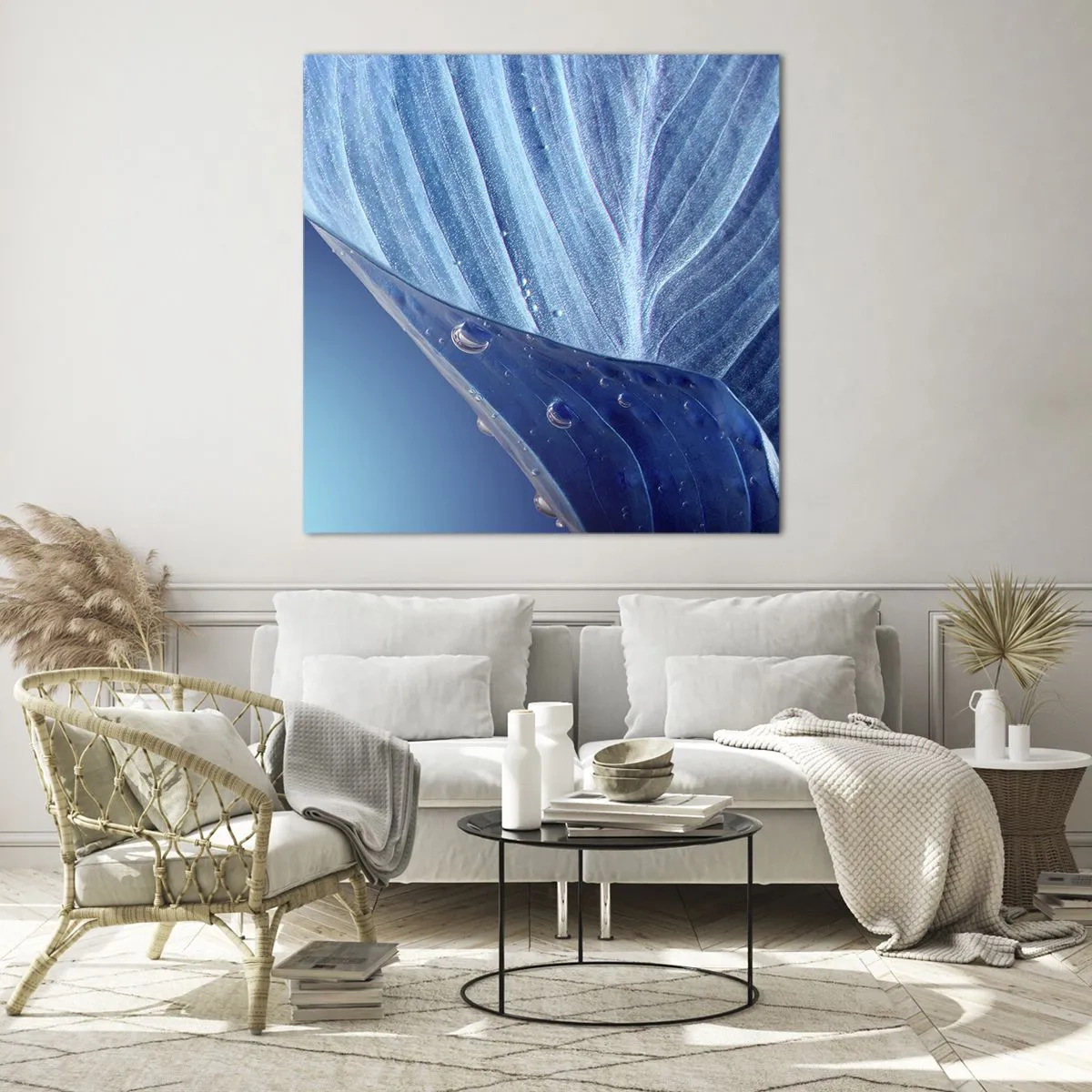 Cuadro sobre vidrio - Impresiones sobre Vidrio - Gotas ocultas de azul - 70x70 cm