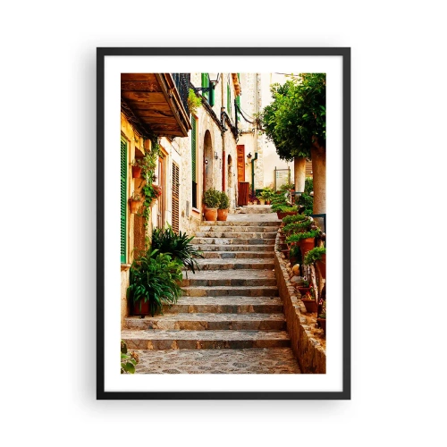 Póster en marco negro - El encanto de una calle mediterránea - 50x70cm - La magia de unas vacaciones en España - Decoración de pared moderna para salón y dormitorio ARTTOR