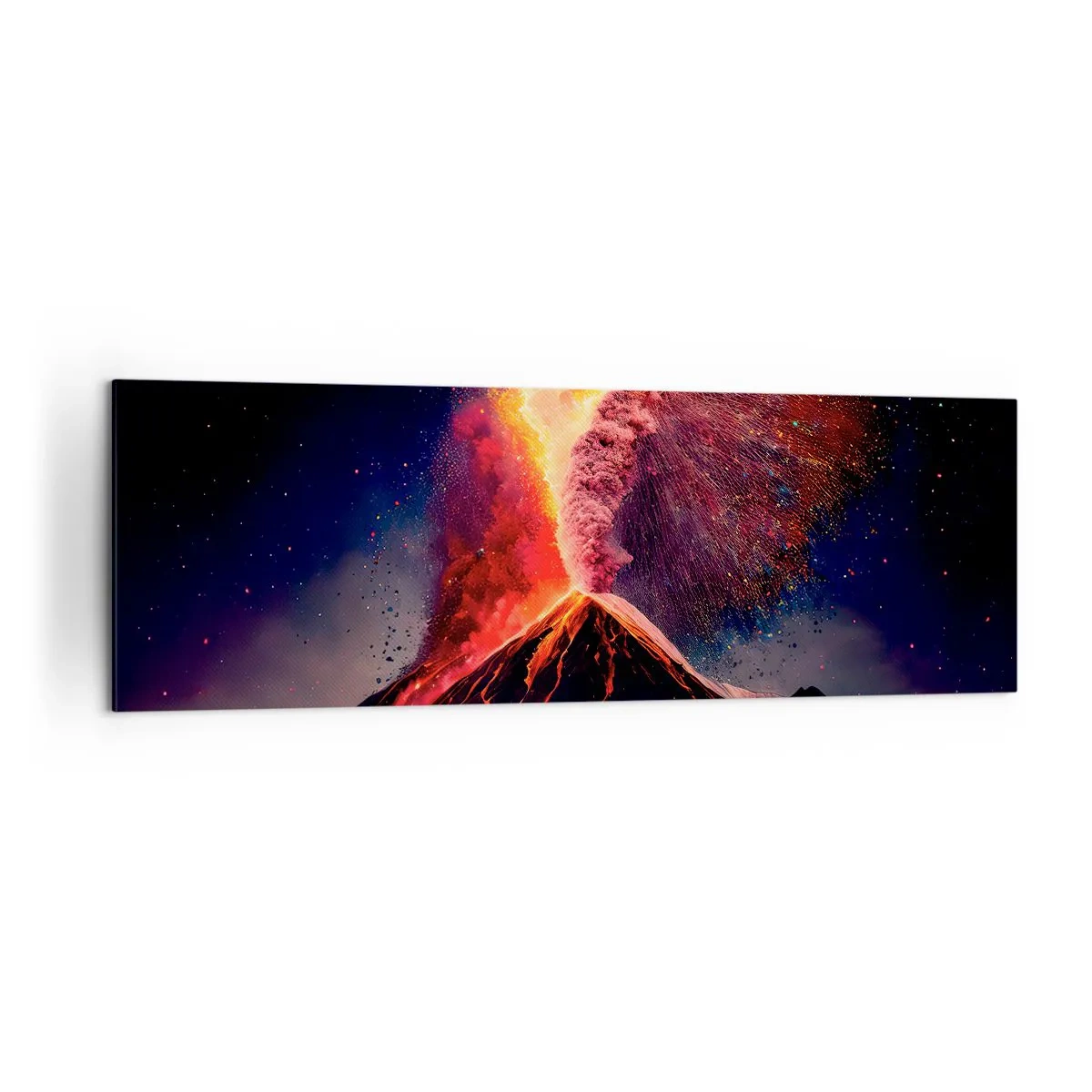 Cuadro sobre lienzo - Impresión de Imagen - Una erupción volcánica única por la noche con colores dinámicos. - 160x50cm - Belleza y horror - Decoración de pared moderna para salón y dormitorio ARTTOR