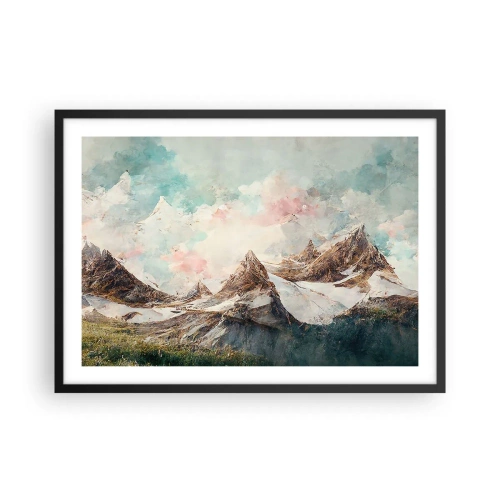 Póster en marco negro - Montañas pintorescas con cielos pastel - 70x50cm - Filos rocosos - Decoración de pared moderna para salón y dormitorio ARTTOR