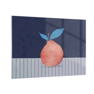 Cuadro sobre vidrio - Impresiones sobre Vidrio - Una fruta con forma abstracta frente a una composición geométrica. - 70x50cm - Convexidad y plano - Decoración de pared moderna para salón y dormitorio ARTTOR
