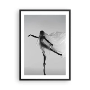 Póster en marco negro - Una bailarina con un velo vaporoso en una composición en blanco y negro. - 50x70cm - Ligereza y gracia - Decoración de pared moderna para salón y dormitorio ARTTOR
