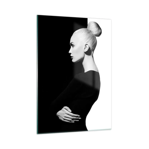 Cuadro sobre vidrio - Impresiones sobre Vidrio - Retrato en blanco y negro de una mujer con un elegante moño. - 50x70cm - Simplemente femenina - Decoración de pared moderna para salón y dormitorio ARTTOR