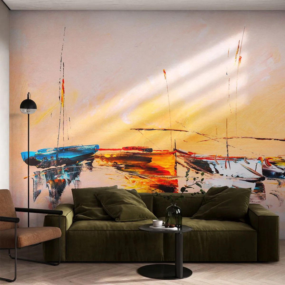 Fotomural Premium Canvas - Atardecer en el puerto deportivo - Barcos, Veleros, Pedazo - 150x105 cm