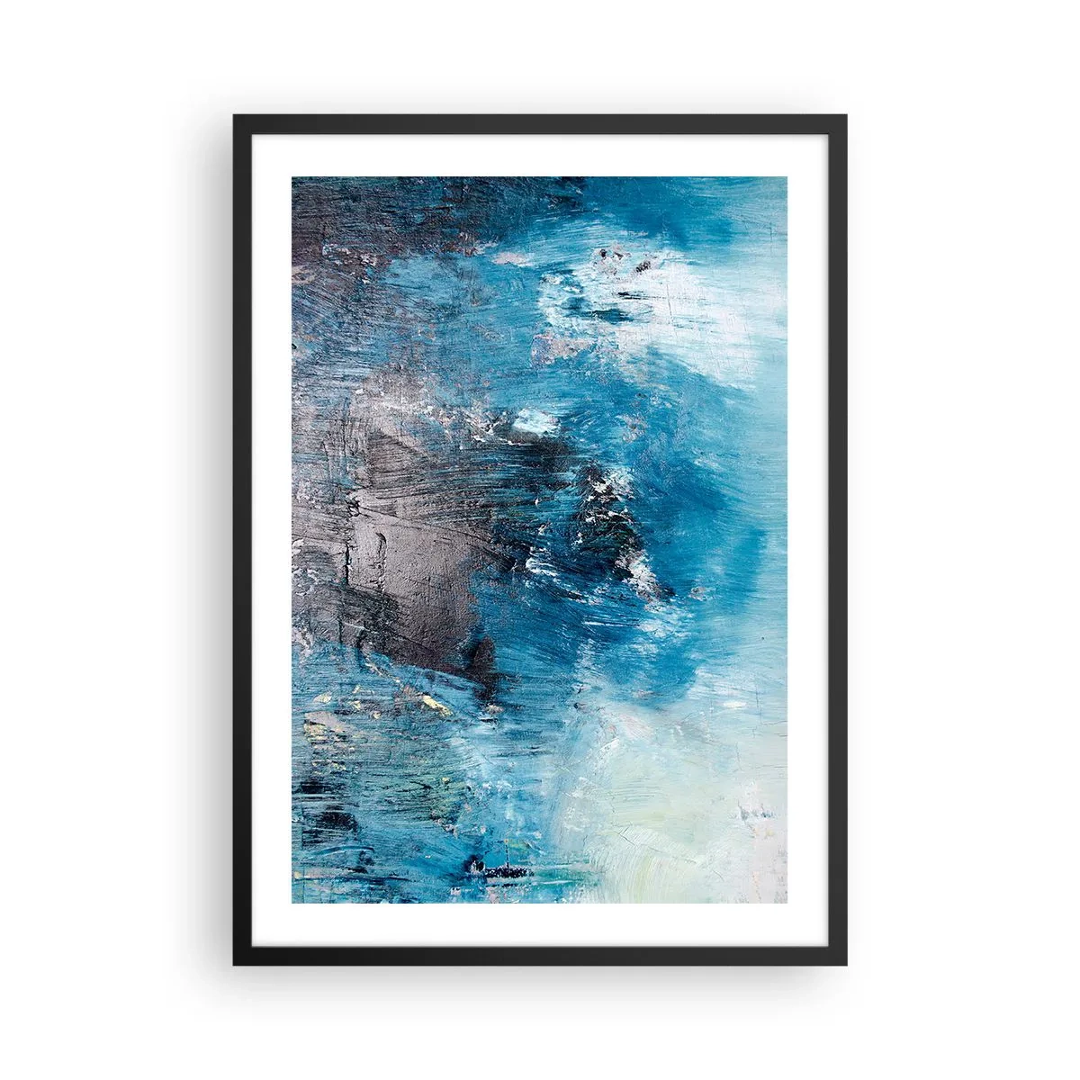 Póster en marco negro - Composición abstracta en tonos azules - 50x70cm - Rapsodia celeste - Decoración de pared moderna para salón y dormitorio ARTTOR