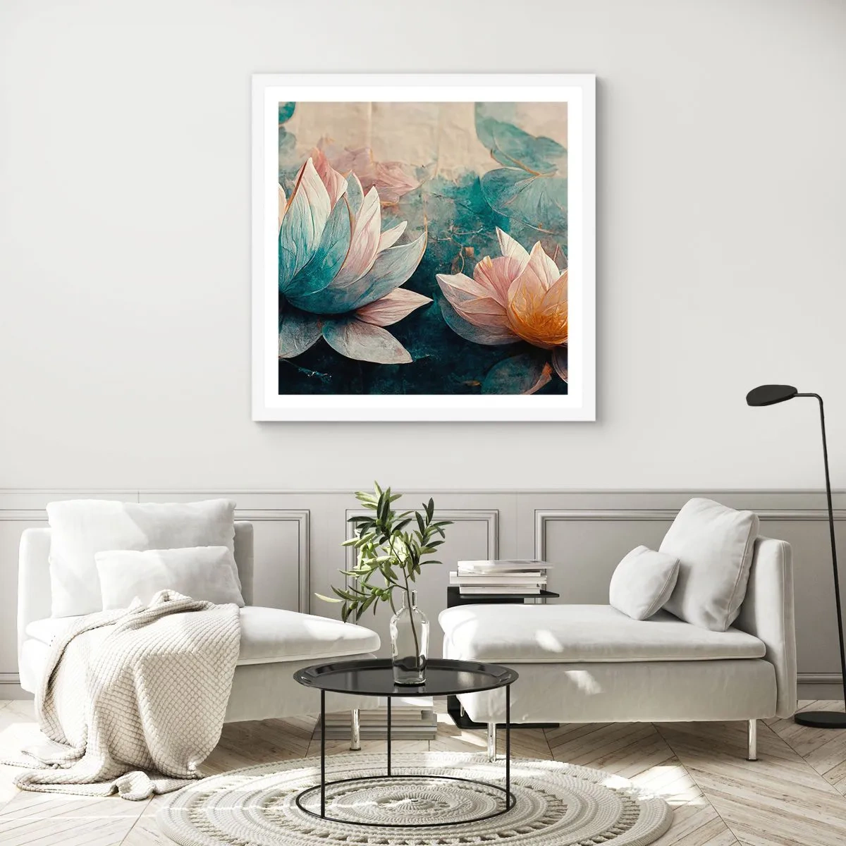 Póster en marco blanco - Estrellas de lago - 50x50 cm