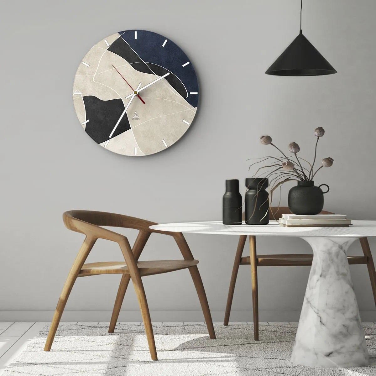 Reloj de pared - Reloj de vidrio - Composición abstracta - contraste de colores - 40x40 cm