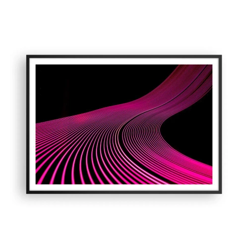 Póster en marco negro - Líneas futuristas en tonos rosa sobre fondo negro. - 100x70cm - Avenida de luz - Decoración de pared moderna para salón y dormitorio ARTTOR