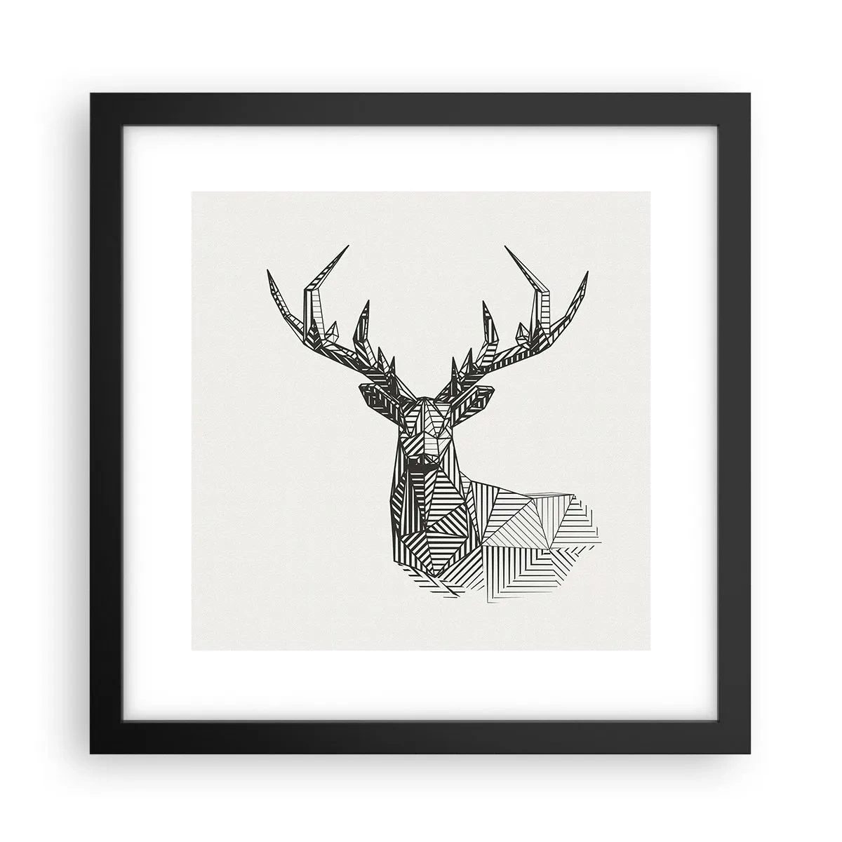 Póster en marco negro - Ciervo en estilo cubista - 30x30 cm