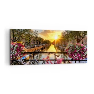 Cuadro sobre lienzo - Impresión de Imagen - Mañana de primavera en Ámsterdam - 100x40 cm