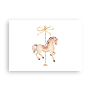 Póster - Un caballo de carrusel con un arco en delicados pasteles. - 100x70cm - Al trote grácil - Decoración de pared moderna para salón y dormitorio ARTTOR