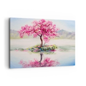 Cuadro sobre lienzo - Impresión de Imagen - Un árbol en flor en aguas tranquilas - 120x80cm - Una celebración de la primavera - Decoración de pared moderna para salón y dormitorio ARTTOR