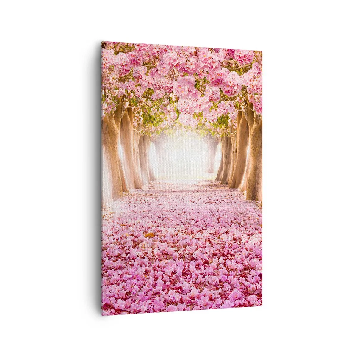 Cuadro sobre lienzo - Impresión de Imagen - Una avenida de árboles en flor en tonos rosa. - 80x120cm - El camino al paraíso - Decoración de pared moderna para salón y dormitorio ARTTOR