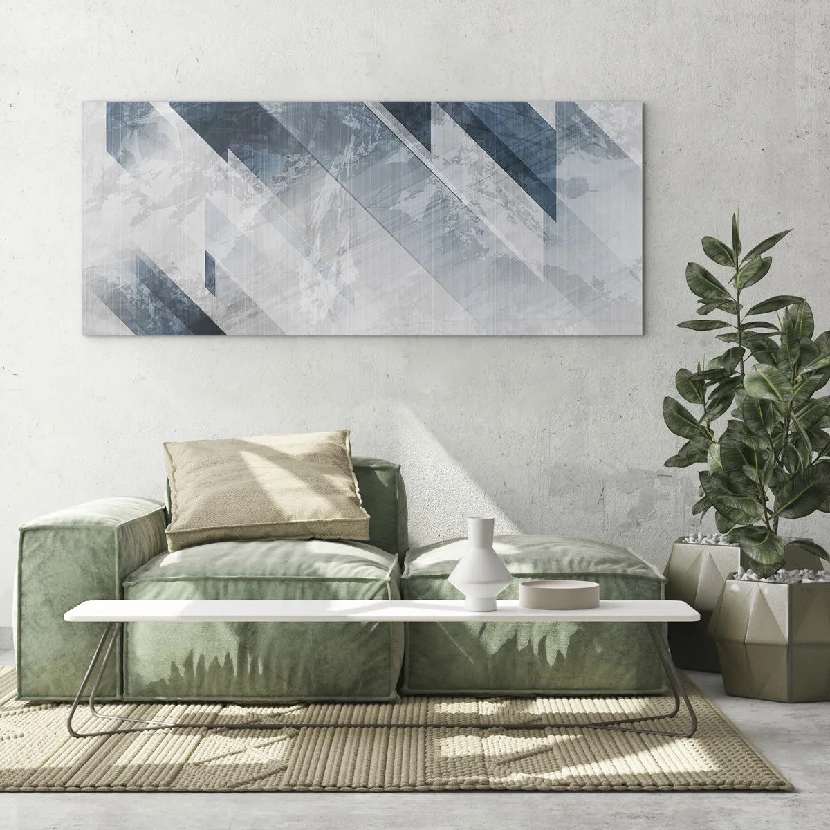 Cuadro sobre vidrio - Impresiones sobre Vidrio - Composición espacial - movimiento de grises - 90x30 cm