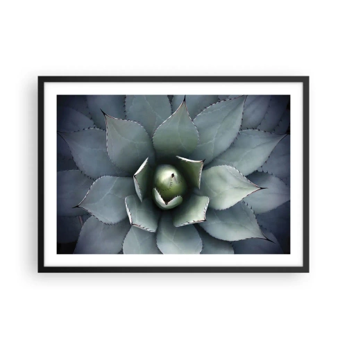 Póster en marco negro - Primer plano de una roseta de agave en delicados tonos verdes. - 70x50cm - Perfección natural - Decoración de pared moderna para salón y dormitorio ARTTOR