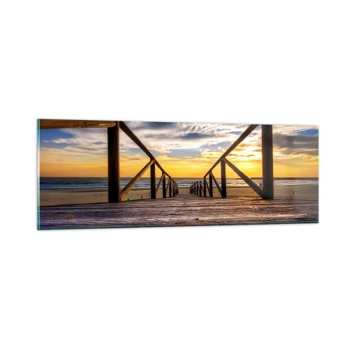 Cuadro sobre vidrio - Impresiones sobre Vidrio - Directamente hacia una playa tranquila al atardecer - 90x30 cm