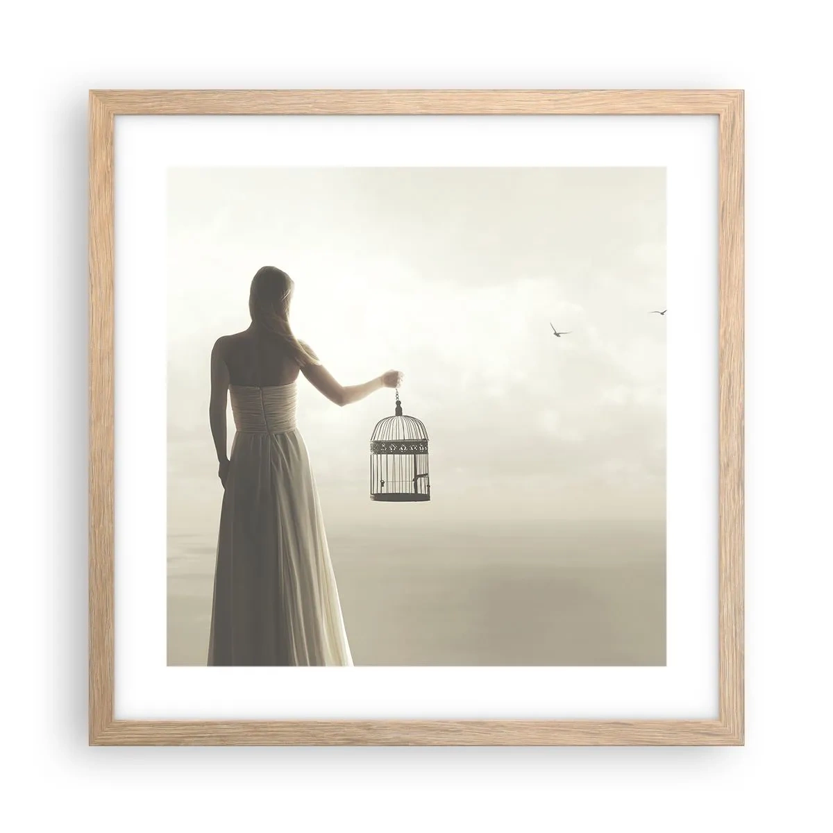 Póster en marco roble claro - Sé libre - 40x40 cm