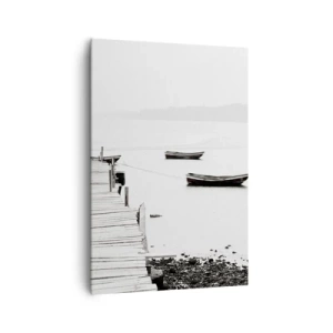 Cuadro sobre lienzo - Impresión de Imagen - Muelle de madera y barcos en aguas tranquilas - 70x100cm - Junto al agua tranquila y clara - Decoración de pared moderna para salón y dormitorio ARTTOR