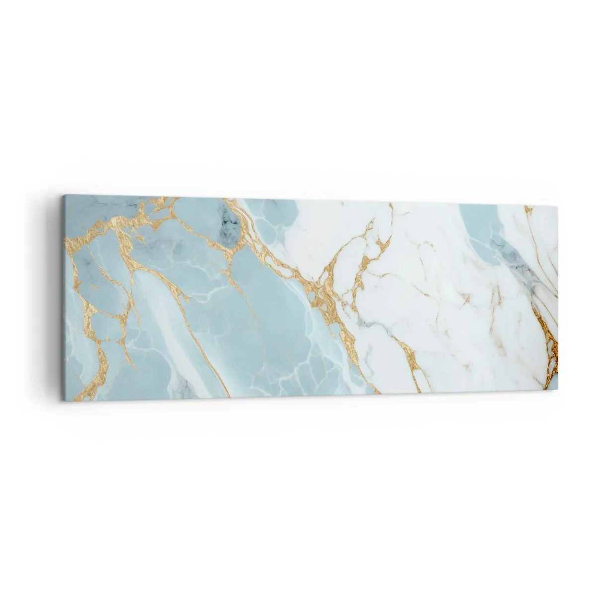 Cuadro sobre lienzo - Impresión de Imagen - Patrones de mármol azul y blanco con vetas doradas añadidas. - 140x50cm - Riqueza en la piedra - Decoración de pared moderna para salón y dormitorio ARTTOR