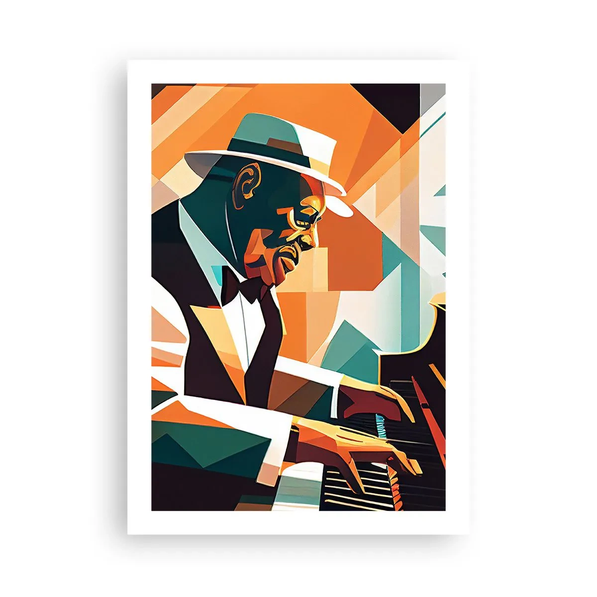 Póster - Retrato abstracto de un pianista en estilo cubista. - 50x70cm - Todo ese jazz que llevas dentro - Decoración de pared moderna para salón y dormitorio ARTTOR