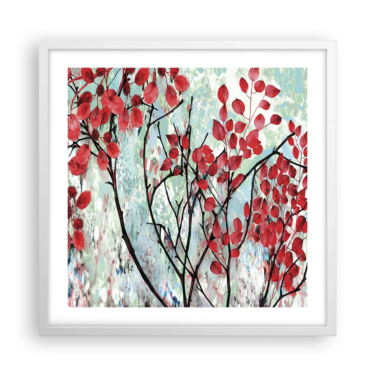 Póster en marco blanco - Un árbol en escarlata - 50x50 cm