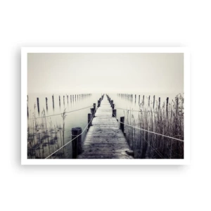 Póster - Un puente de madera que conduce a un espacio brumoso. - 100x70cm - Sumergirse en la paz - Decoración de pared moderna para salón y dormitorio ARTTOR