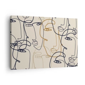Cuadro sobre lienzo - Impresión de Imagen - Caras de arte lineal minimalista sobre un fondo claro - 70x50cm - Retrato multiplicado - Decoración de pared moderna para salón y dormitorio ARTTOR
