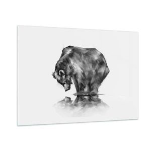 Cuadro sobre vidrio - Impresiones sobre Vidrio - Gráfico de un oso inclinado sobre la superficie del agua. - 100x70cm - Es bueno ver a alguien cercano - Decoración de pared moderna para salón y dormitorio ARTTOR
