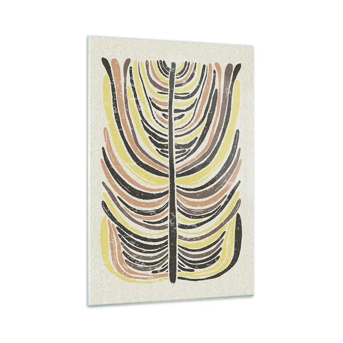 Cuadro sobre vidrio - Impresiones sobre Vidrio - Motivo abstracto de hojas en tonos tierra - 80x120cm - Abstracción vibrante - Decoración de pared moderna para salón y dormitorio ARTTOR