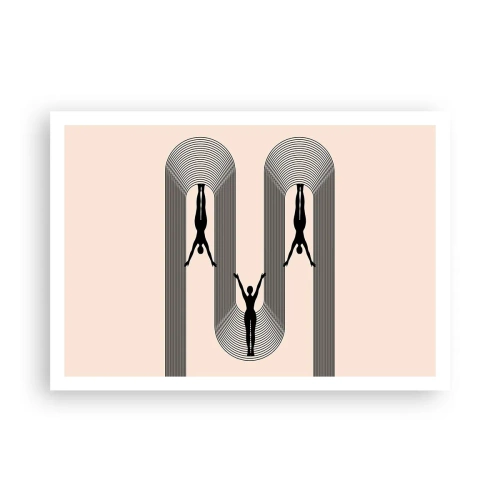 Póster - Siluetas geométricas sobre un fondo beige - 100x70cm - Al revés, o no - Decoración de pared moderna para salón y dormitorio ARTTOR