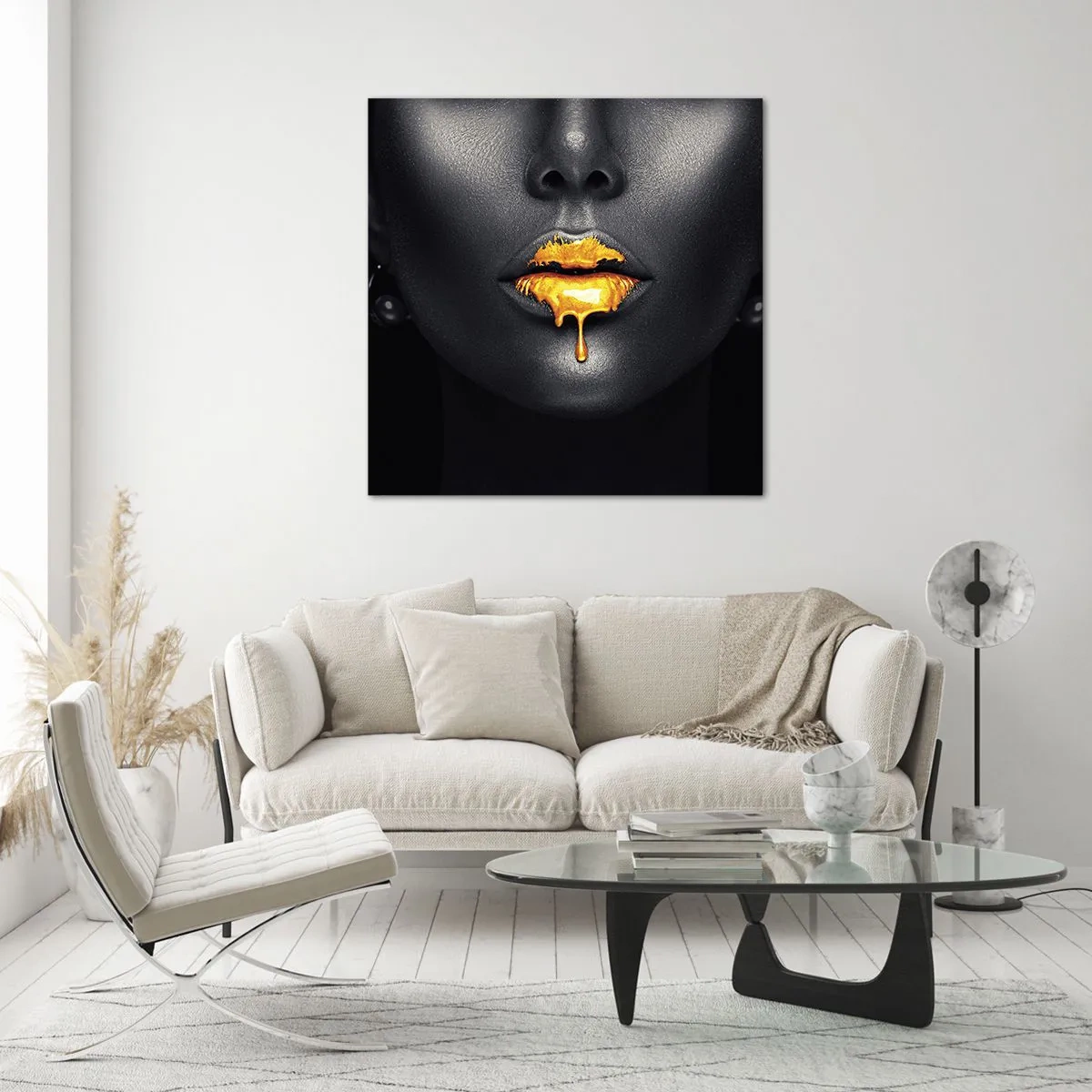 Cuadro sobre vidrio - Impresiones sobre Vidrio - Labios de oro - 30x30 cm