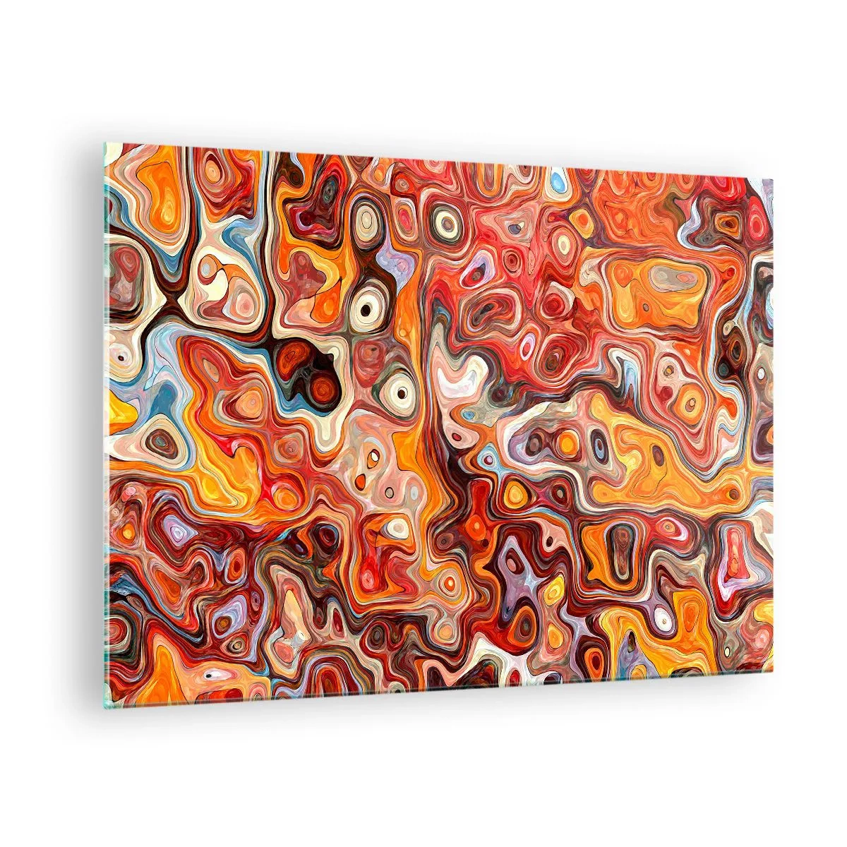 Cuadro sobre vidrio - Impresiones sobre Vidrio - Composición abstracta en tonos naranja y rojo. - 70x50cm - Si las nueces se derritieran en la miel - Decoración de pared moderna para salón y dormitorio ARTTOR
